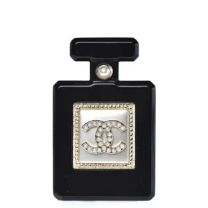 Chanel Black Resin Perfume Bottle Pearl CC Brooch