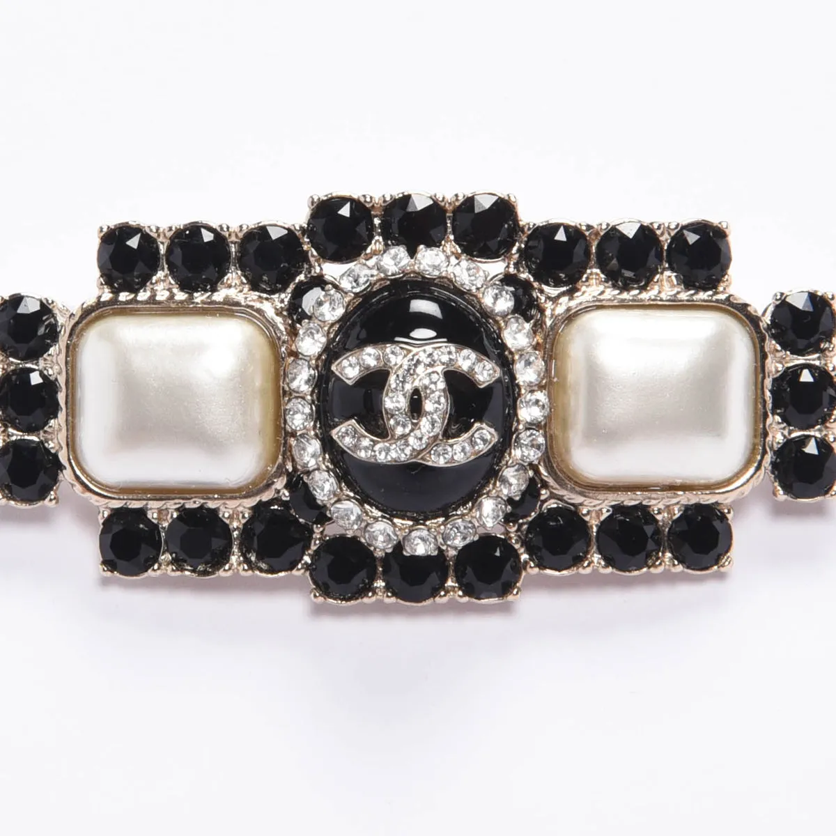 Chanel Pearl & Black Crystal CC Bar Brooch