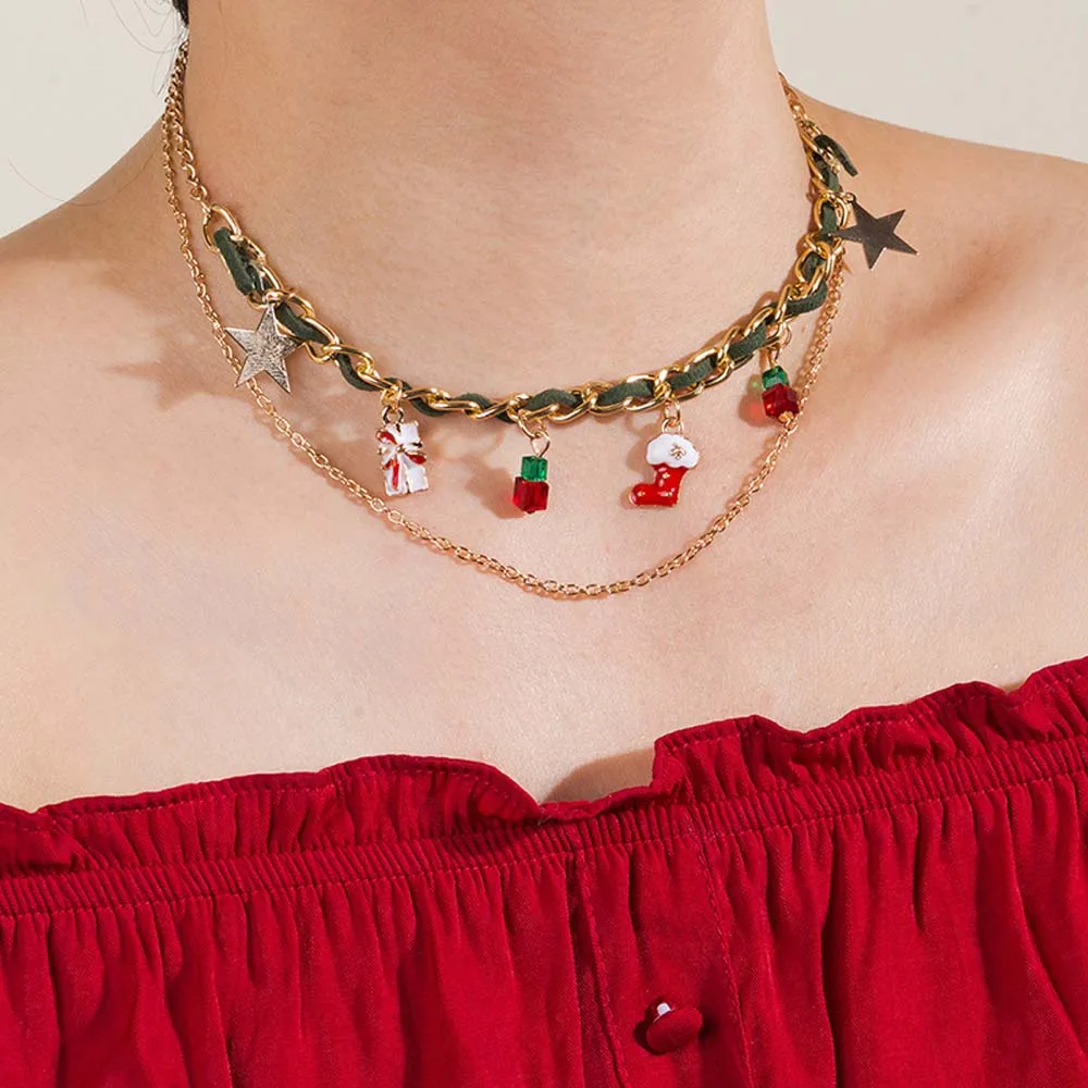 Christmas Necklace Christmas Elements Pendant Necklace Christmas Gift for Her