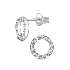 Circle Stud Earrings Silver CZ Round Earrings Studs