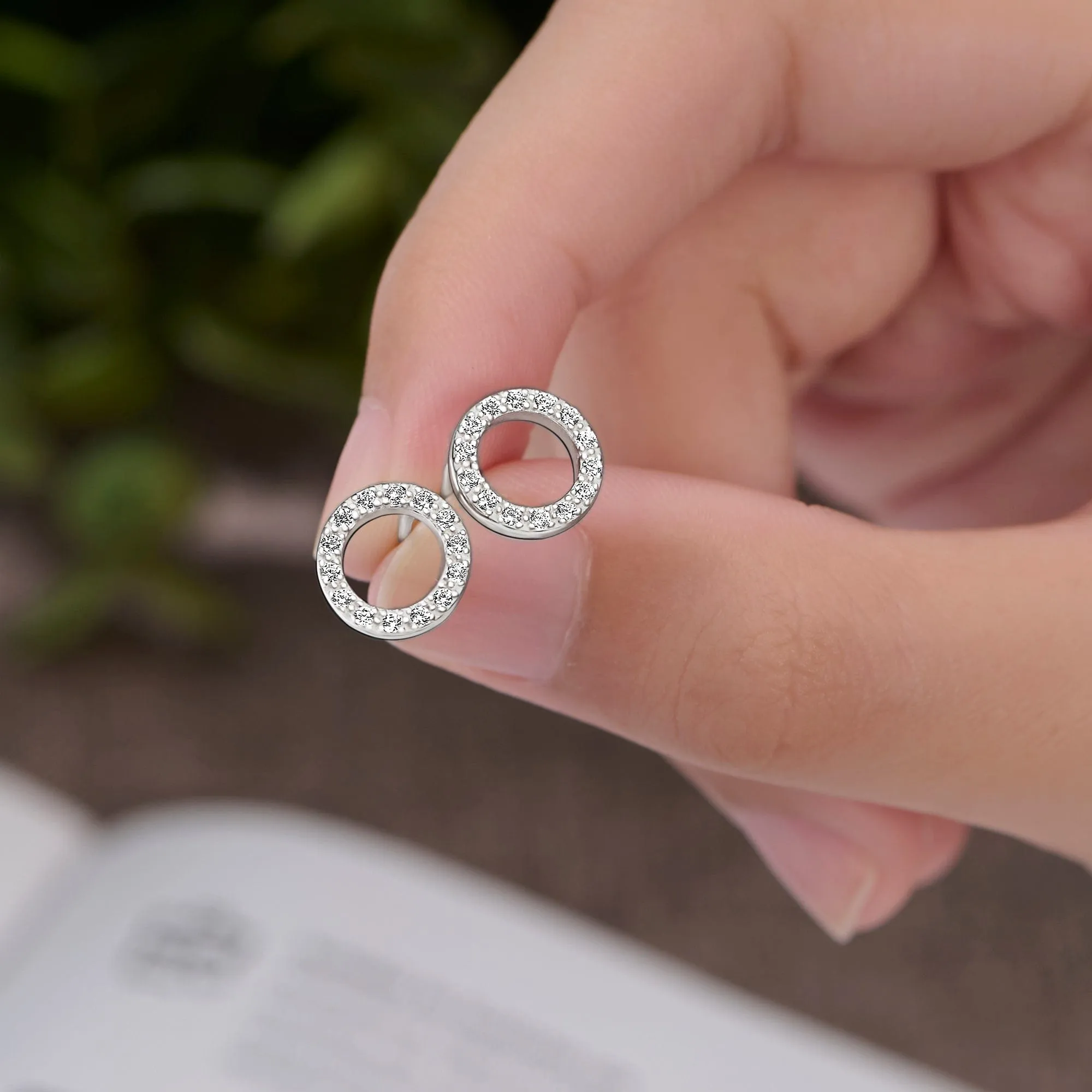 Circle Stud Earrings Silver CZ Round Earrings Studs