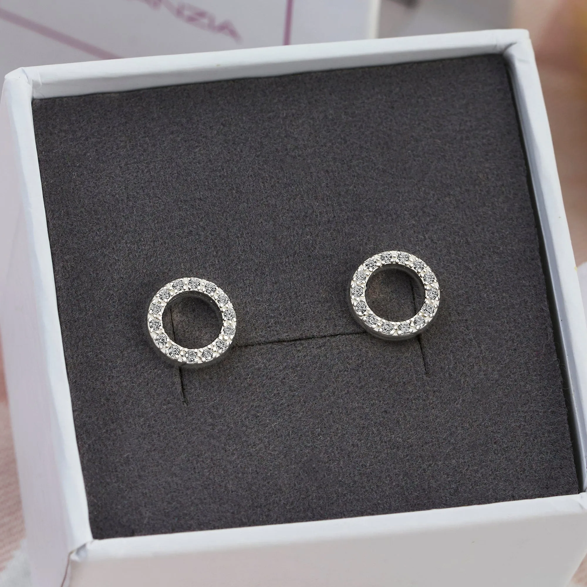 Circle Stud Earrings Silver CZ Round Earrings Studs