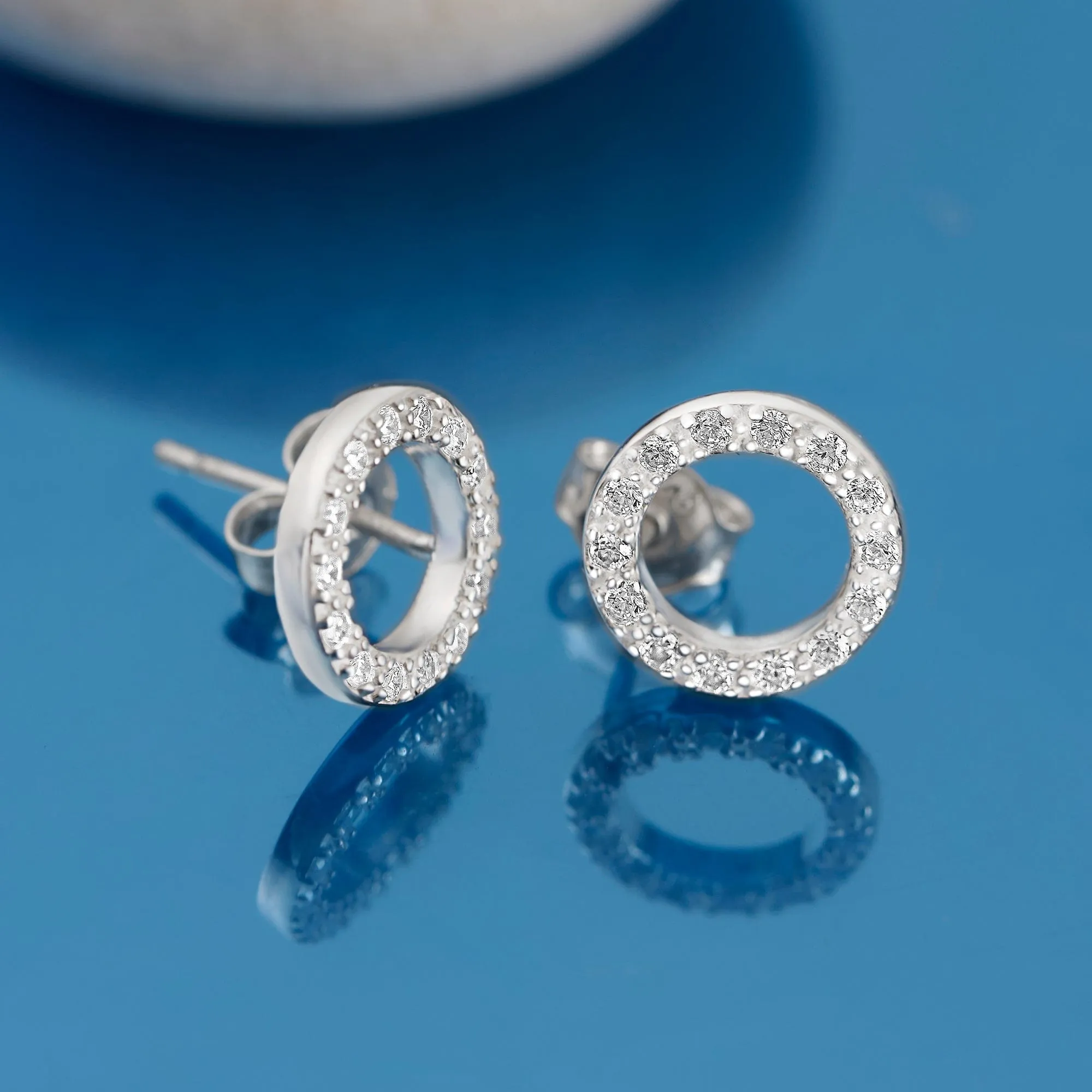 Circle Stud Earrings Silver CZ Round Earrings Studs