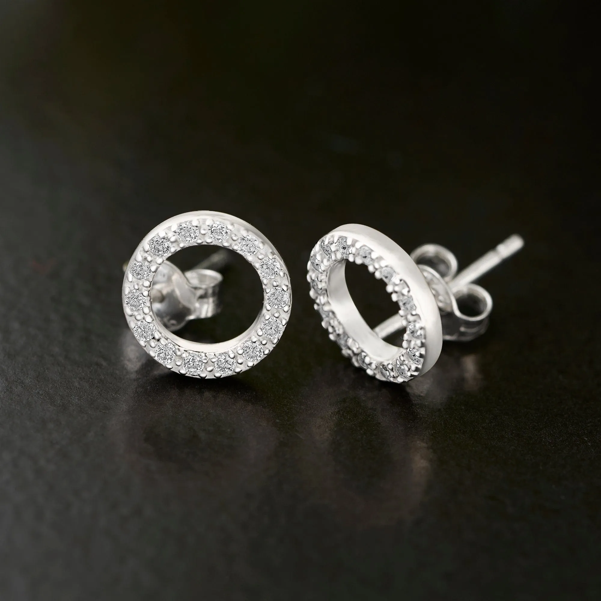 Circle Stud Earrings Silver CZ Round Earrings Studs