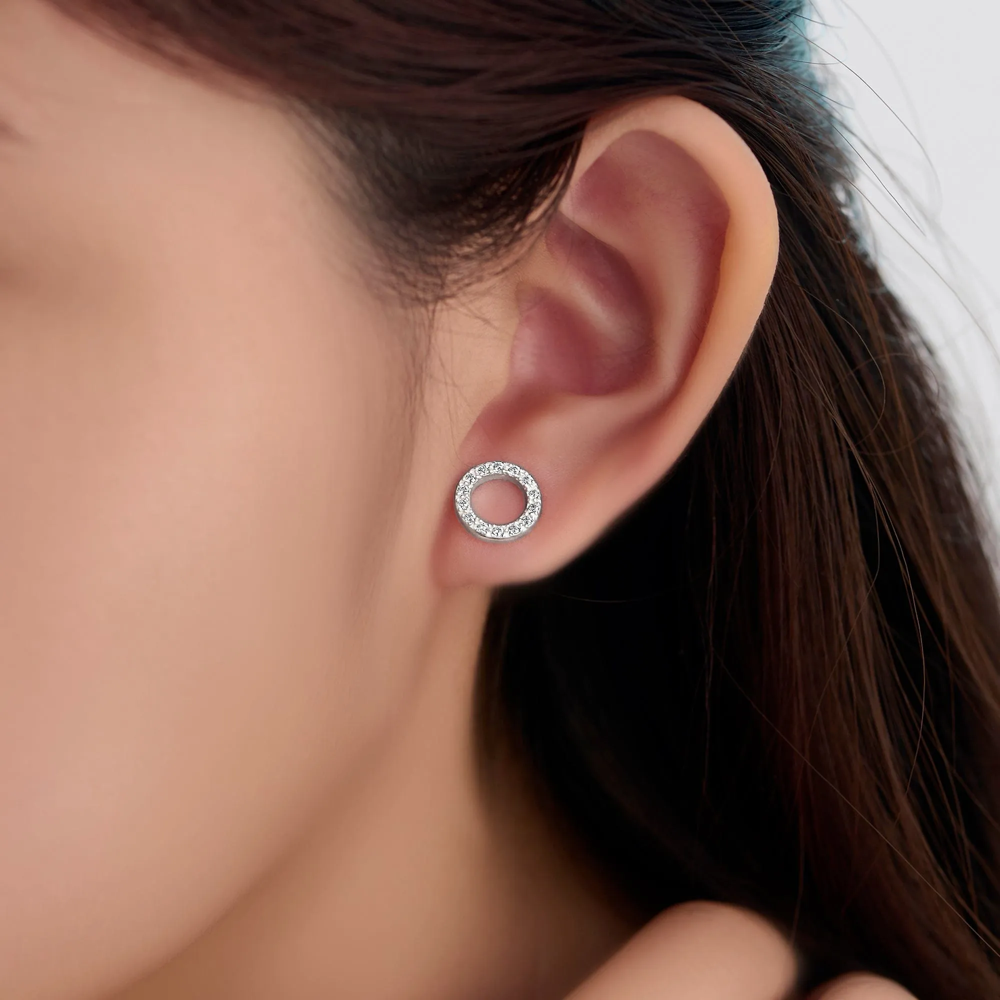 Circle Stud Earrings Silver CZ Round Earrings Studs
