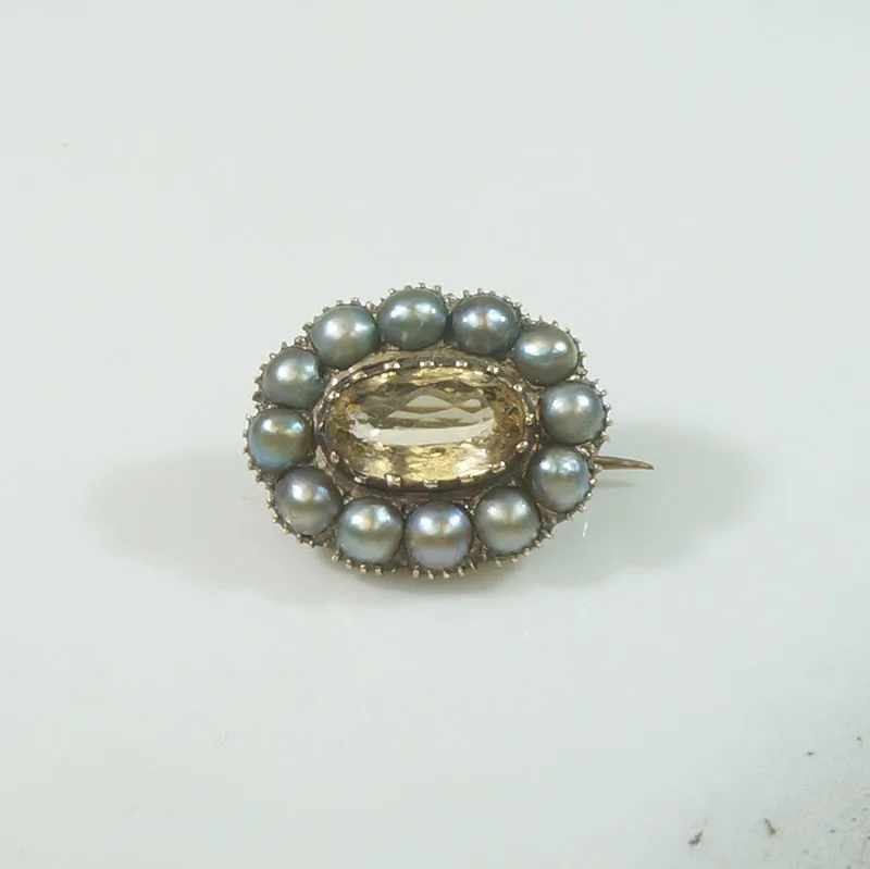 Citrine and Pearl Fichu Pin