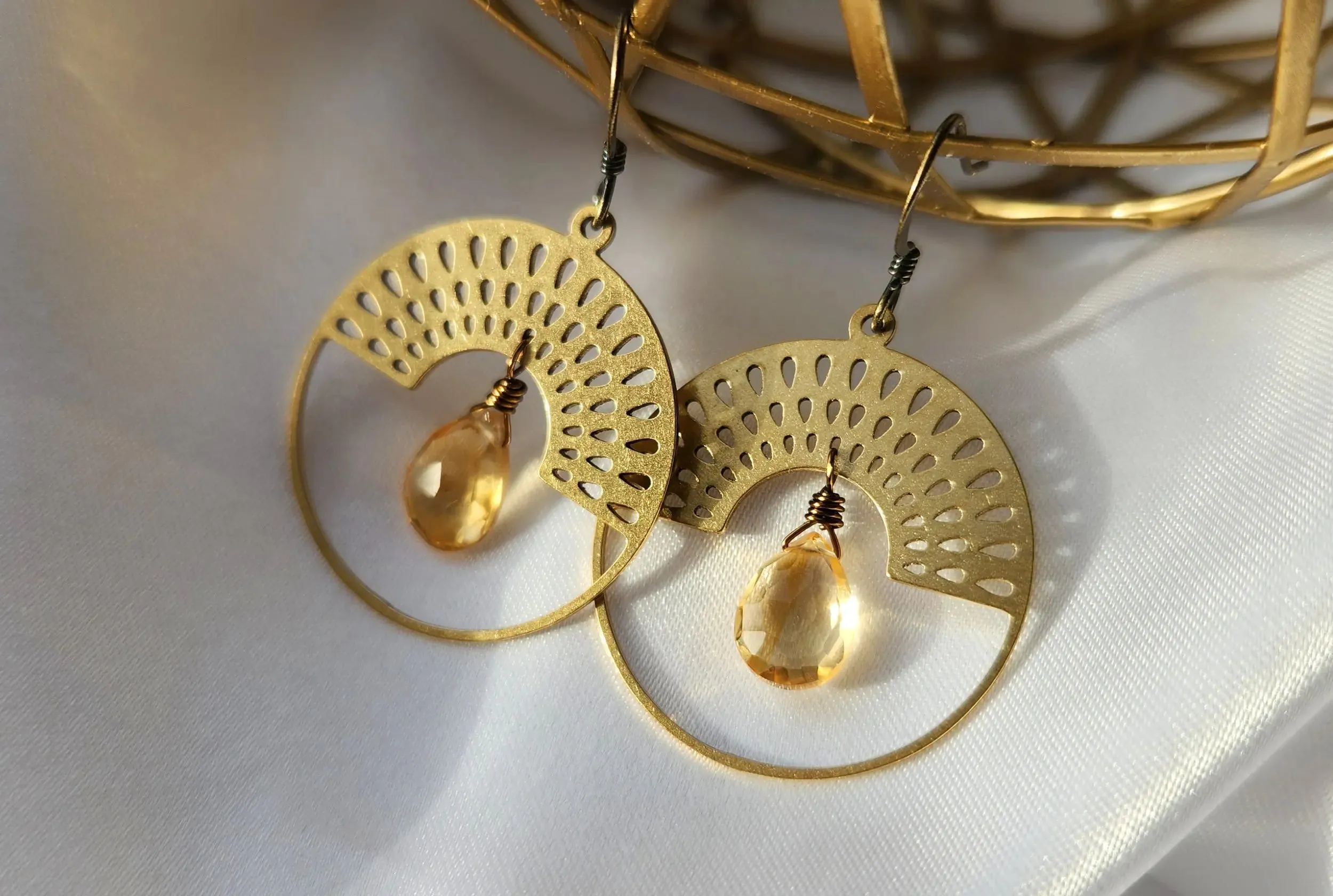 Citrine Metal Rainbow Sun Earrings