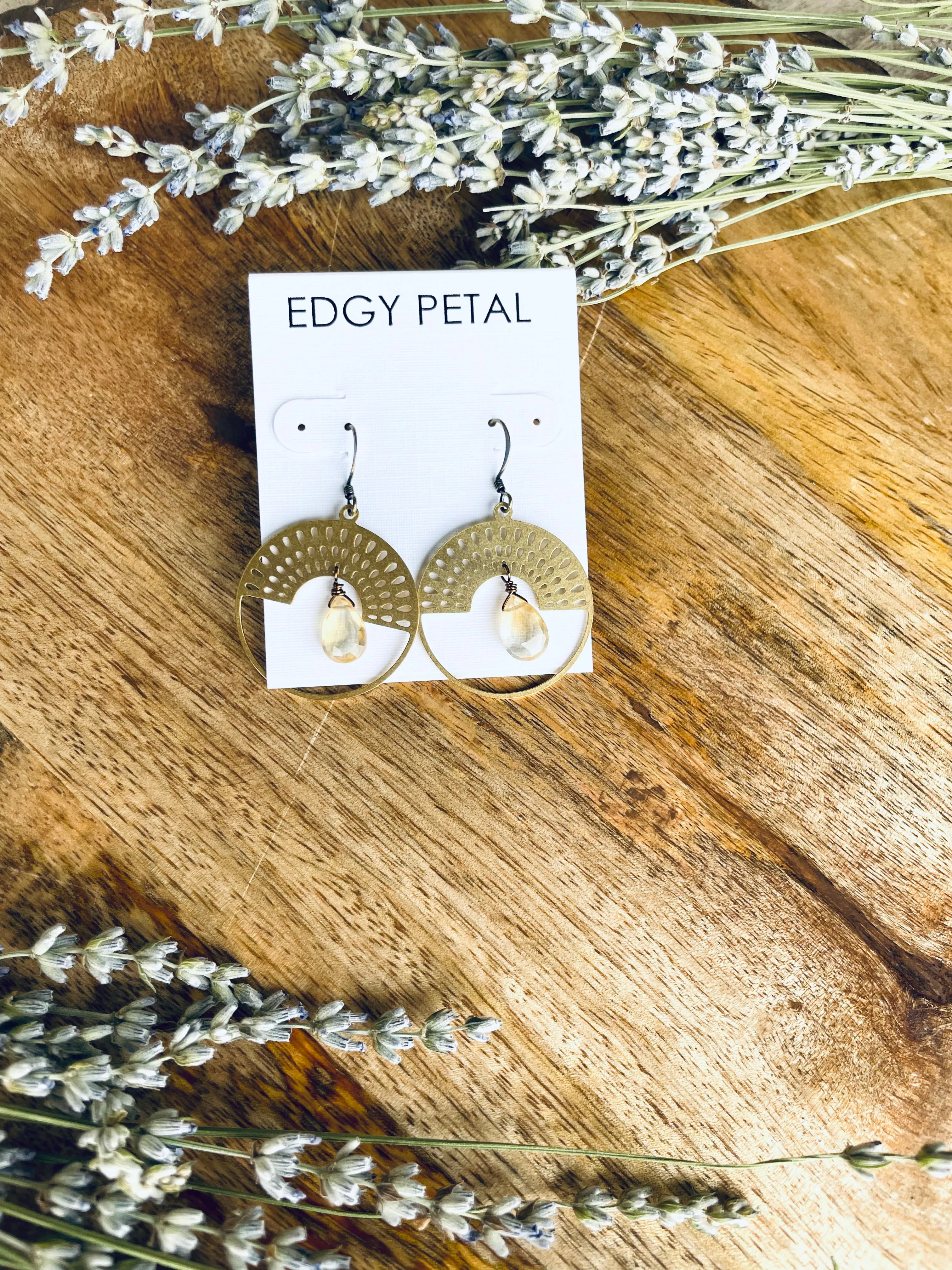 Citrine Metal Rainbow Sun Earrings