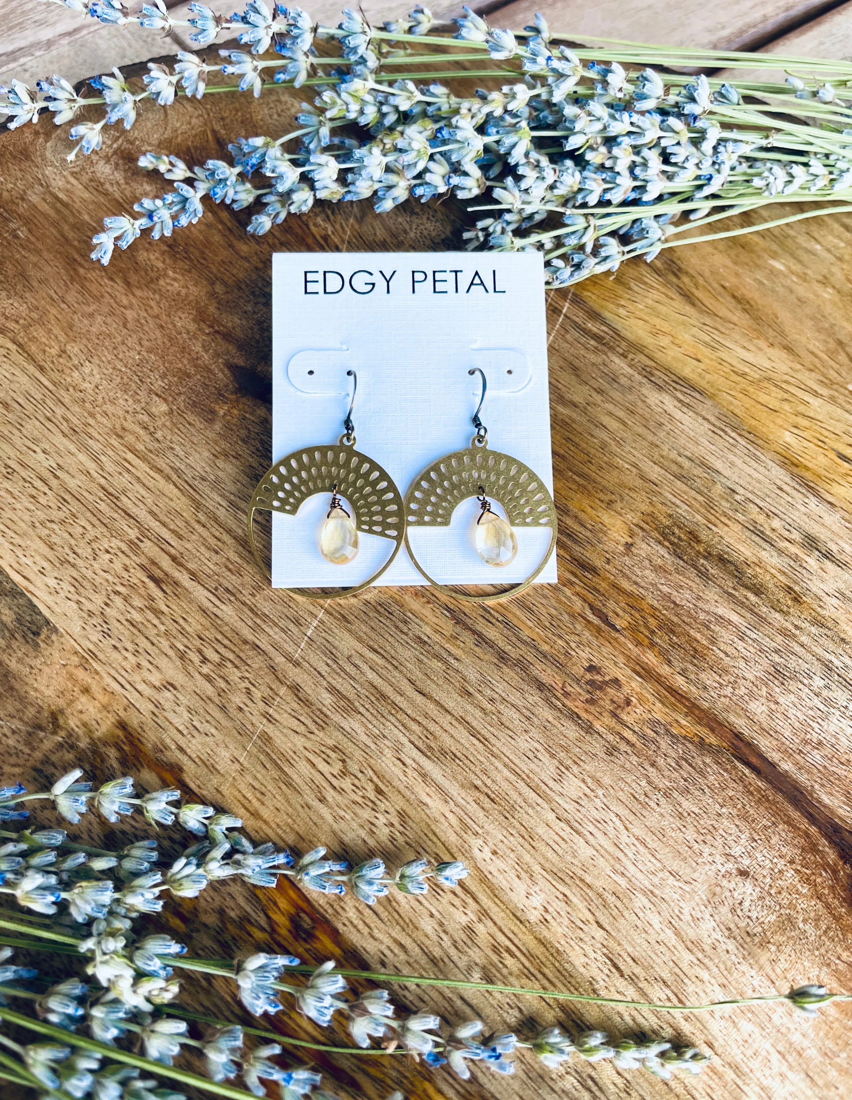 Citrine Metal Rainbow Sun Earrings