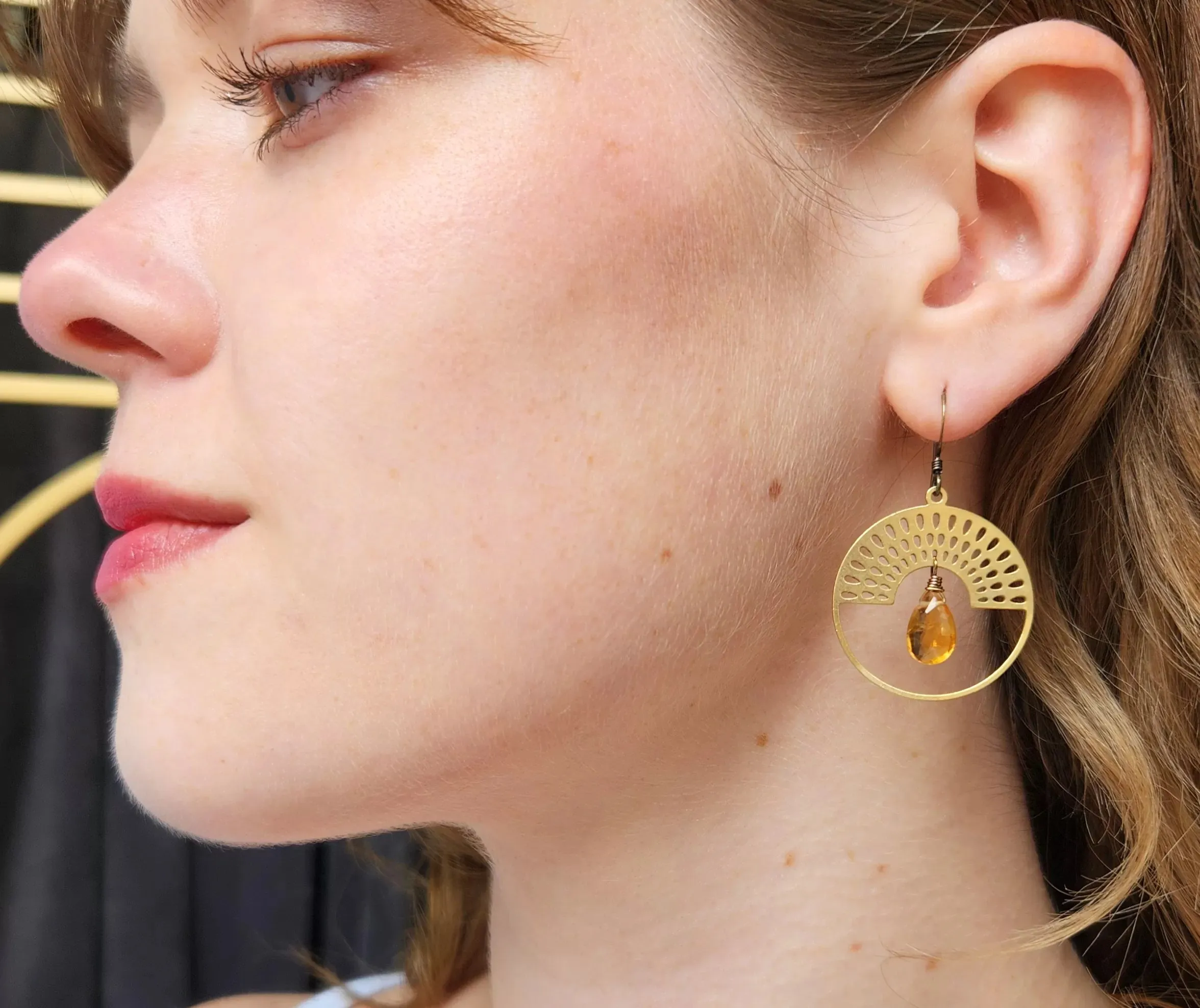 Citrine Metal Rainbow Sun Earrings