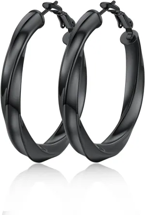 Classic Black/18K Gold Plated/Stainless Steel Hoop Earrings for Women 20mm/30mm/40mm/60mm/80mm Oversized Hypoallergenic Chunky Tube Hoops Rounded Loop Earrings Come with Box