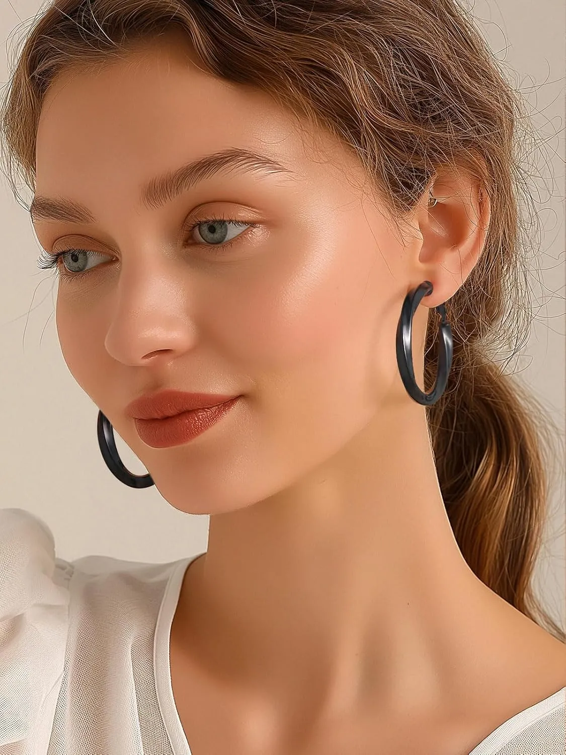Classic Black/18K Gold Plated/Stainless Steel Hoop Earrings for Women 20mm/30mm/40mm/60mm/80mm Oversized Hypoallergenic Chunky Tube Hoops Rounded Loop Earrings Come with Box