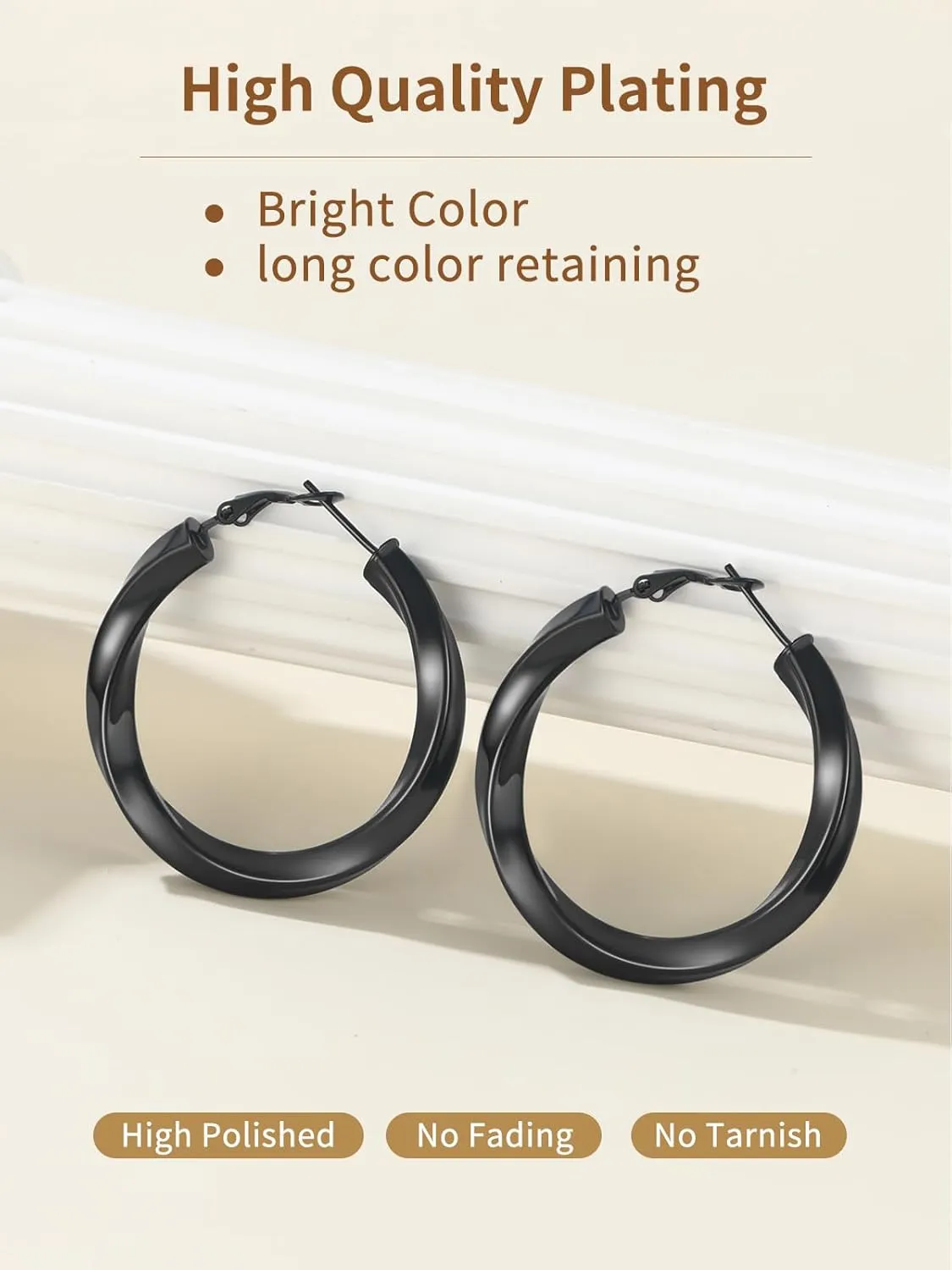 Classic Black/18K Gold Plated/Stainless Steel Hoop Earrings for Women 20mm/30mm/40mm/60mm/80mm Oversized Hypoallergenic Chunky Tube Hoops Rounded Loop Earrings Come with Box