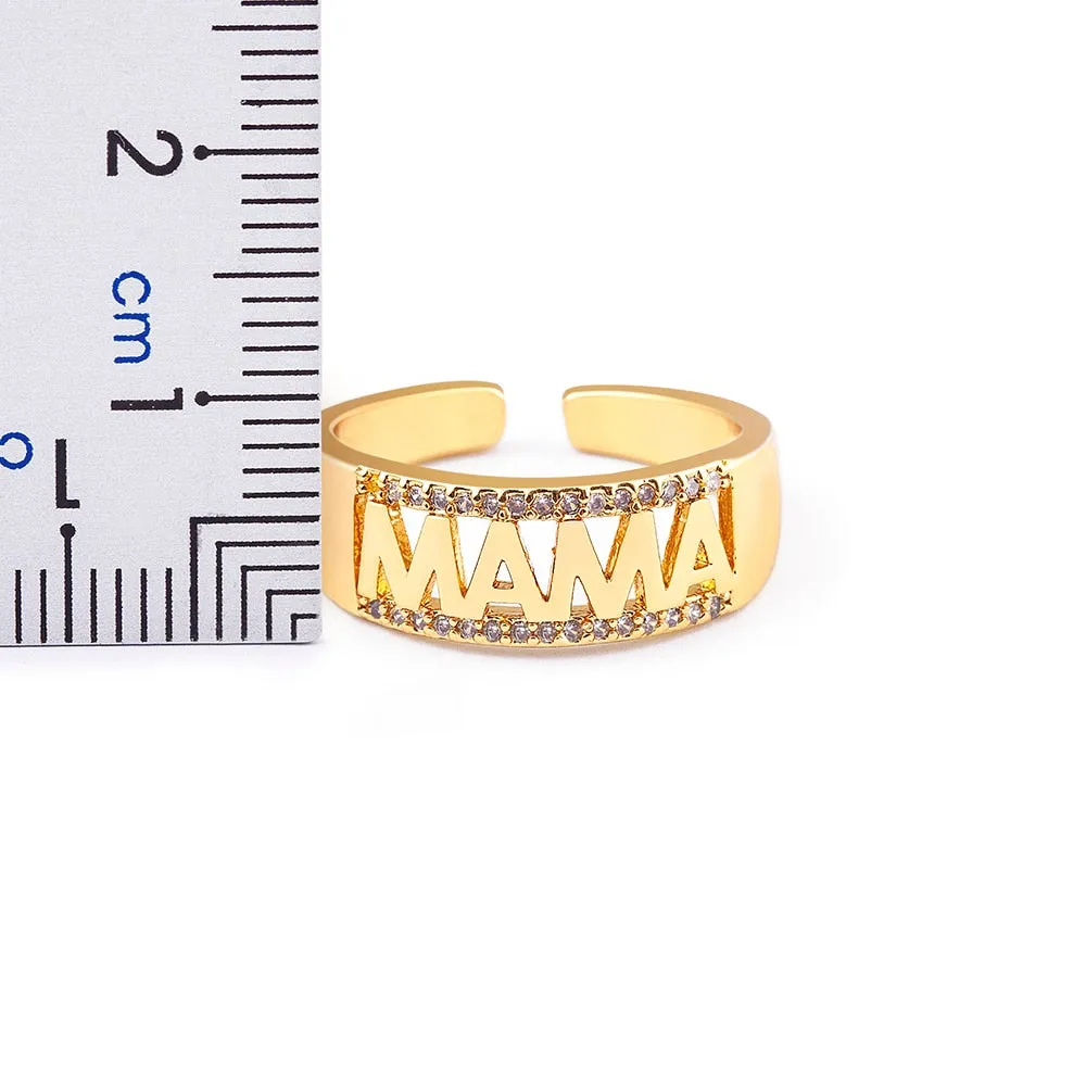 Classic Design Mama Letter Cubic Zirconia Opening Adjustable French Finger Ring