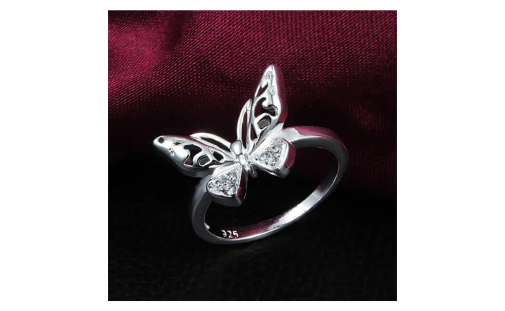 Classic Hollow Butterfly Engagement Rings With Austrian Crystals (6,7)