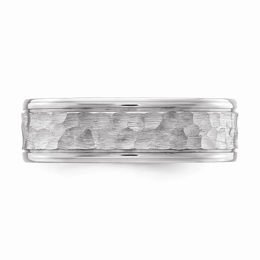 Cobalt Brushed and Polished Hammered Center 7mm Band