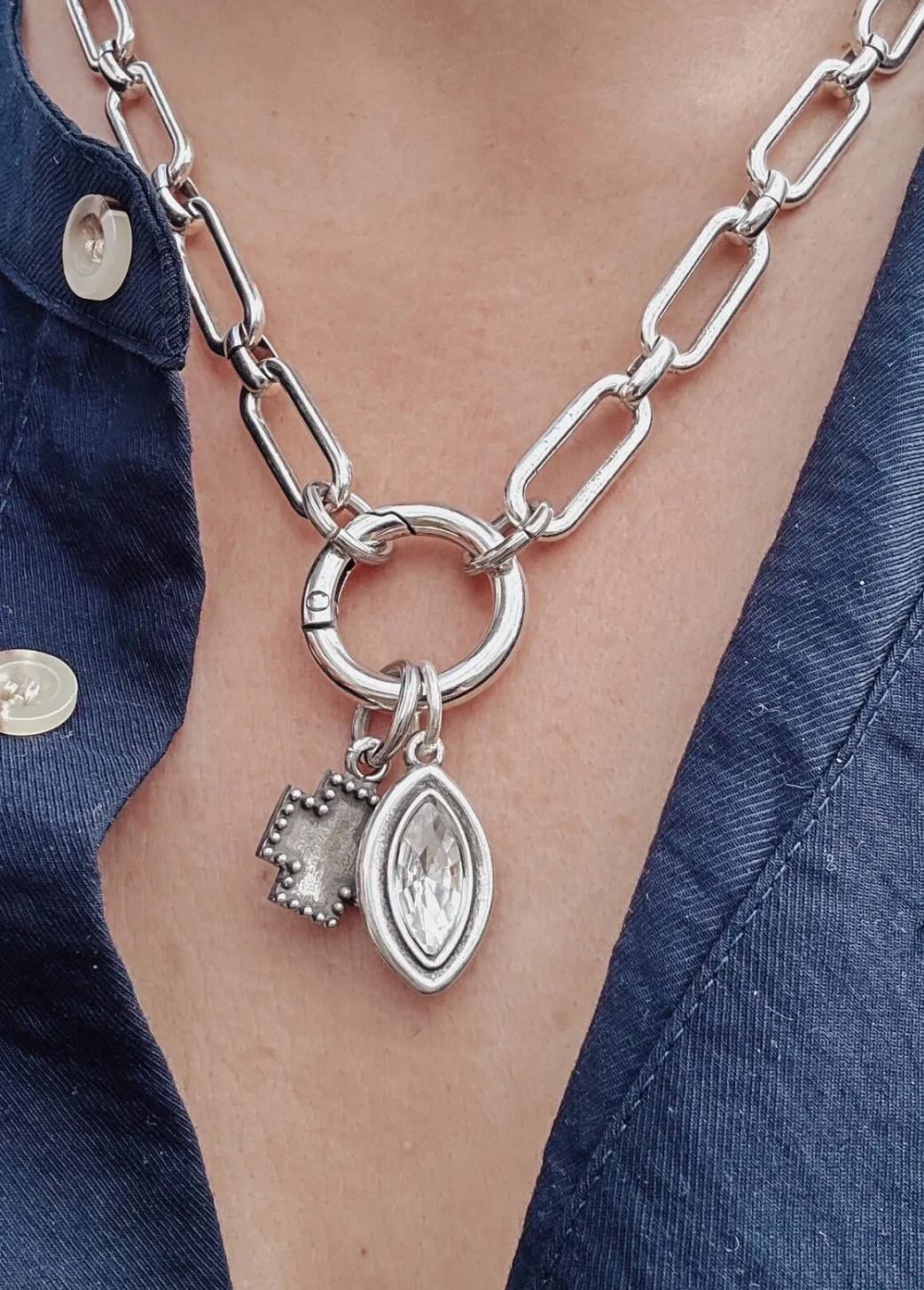 Cross & Crystal Carabiner Necklace