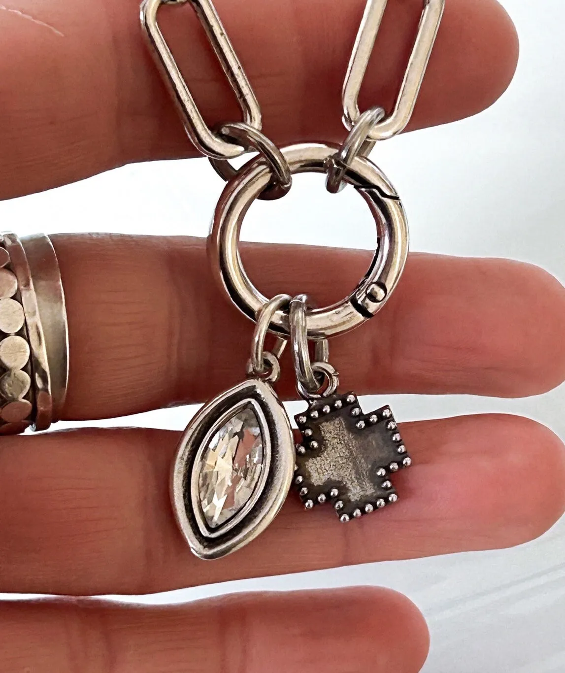 Cross & Crystal Carabiner Necklace