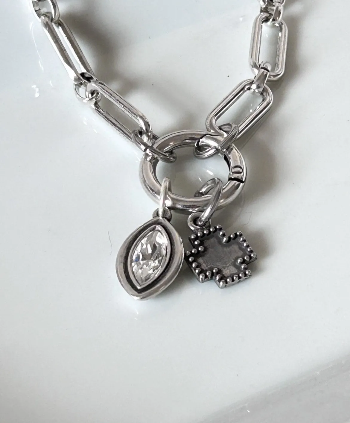 Cross & Crystal Carabiner Necklace