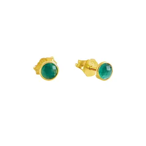 Dainty Round Green Onyx Gold Studs