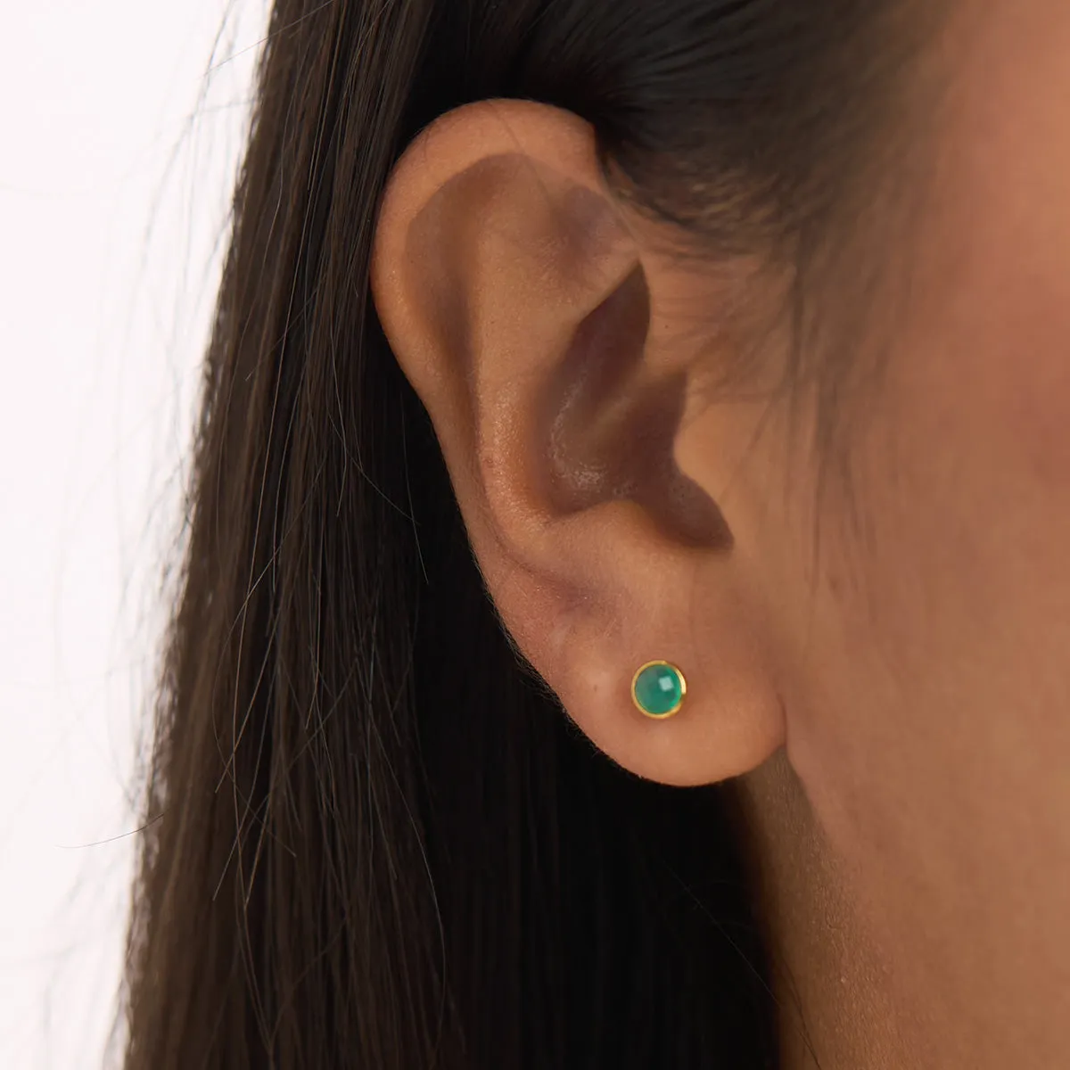 Dainty Round Green Onyx Gold Studs