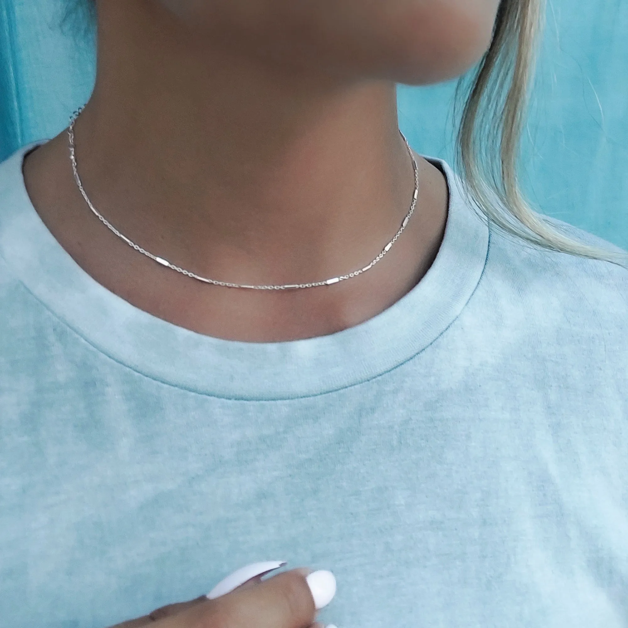 Dainty Sterling Silver Chain Choker with Tiny Tubes