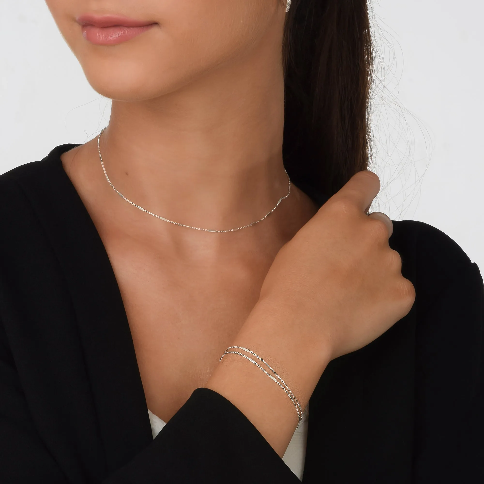 Dainty Sterling Silver Chain Choker with Tiny Tubes