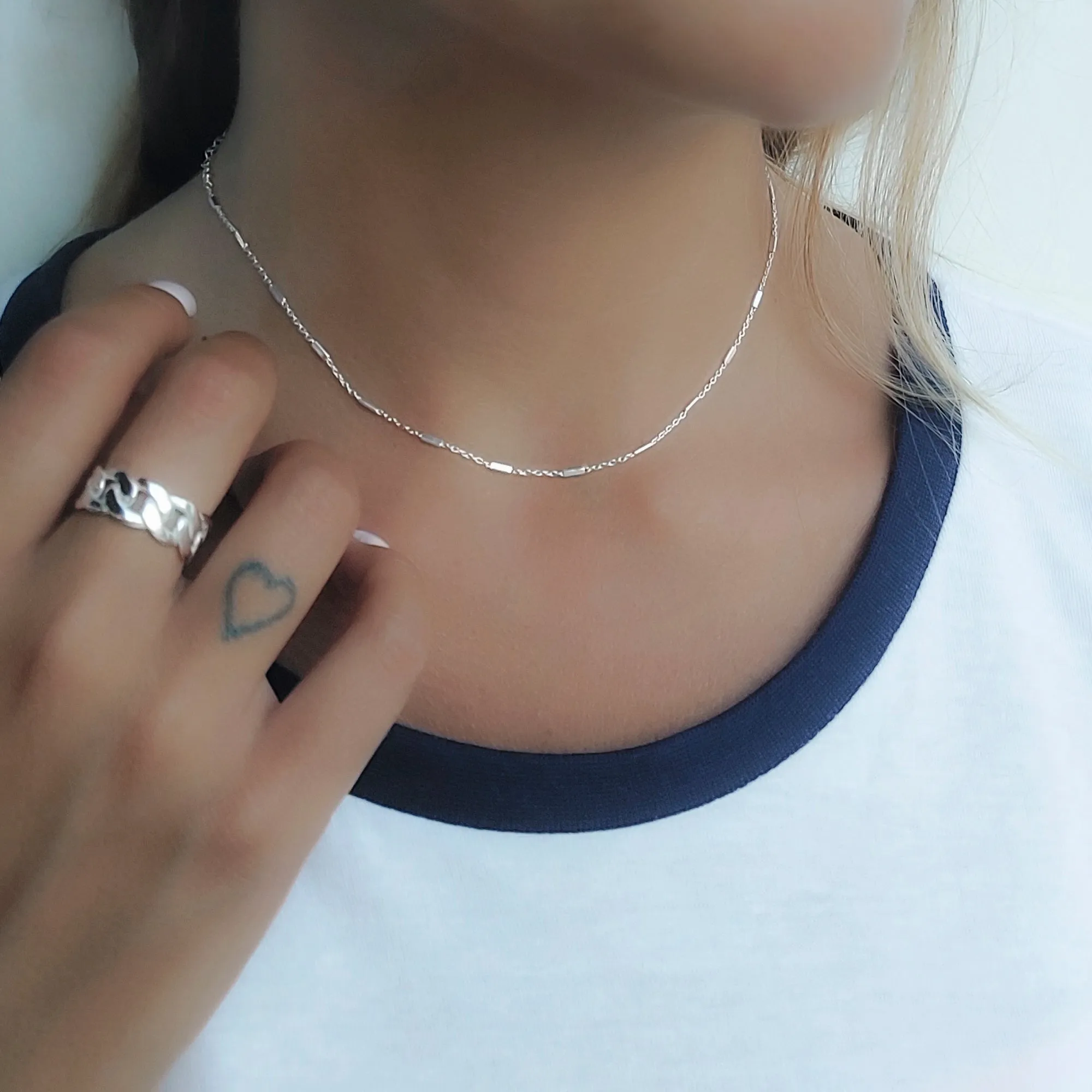 Dainty Sterling Silver Chain Choker with Tiny Tubes