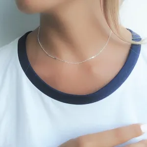 Dainty Sterling Silver Chain Choker with Tiny Tubes