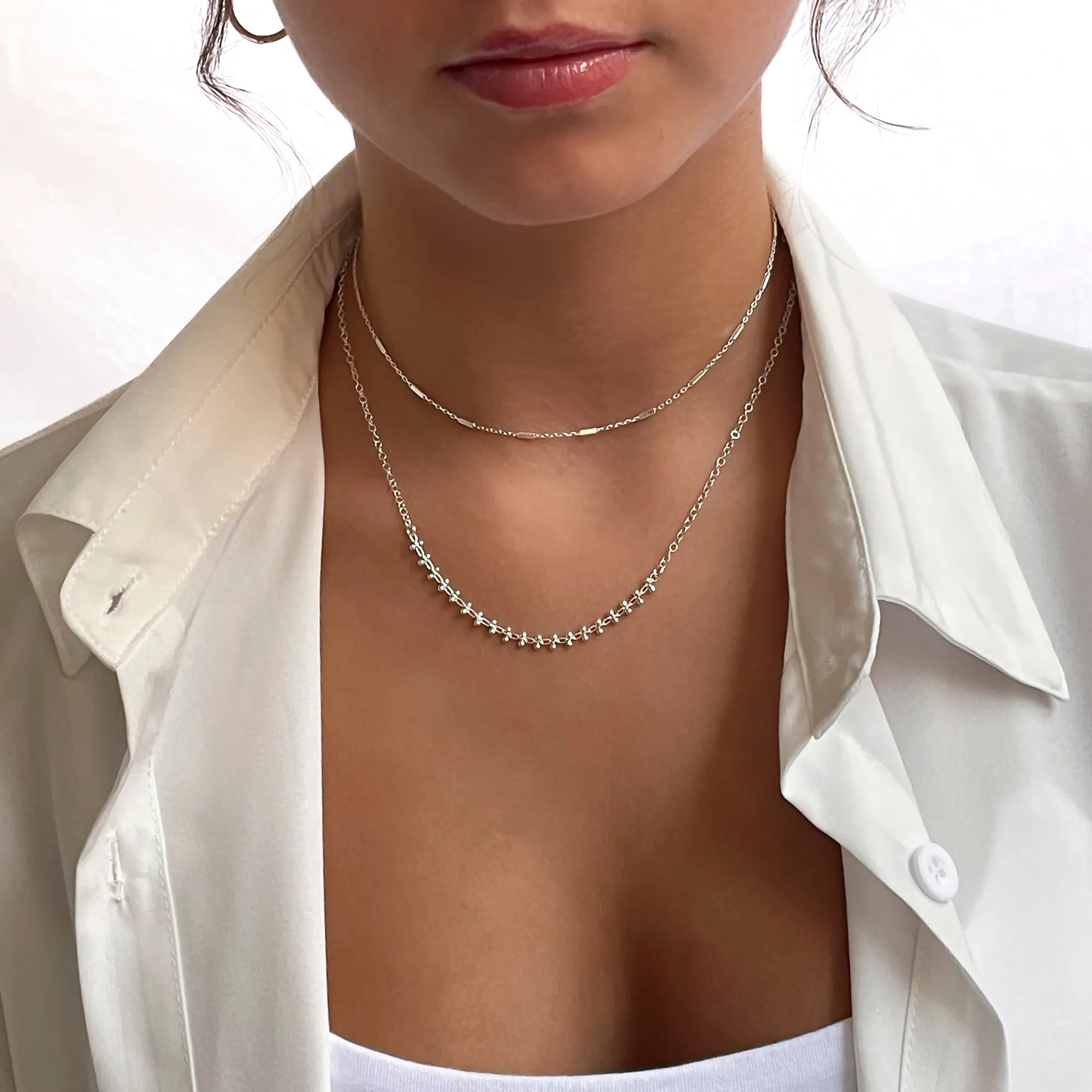 Dainty Sterling Silver Chain Choker with Tiny Tubes