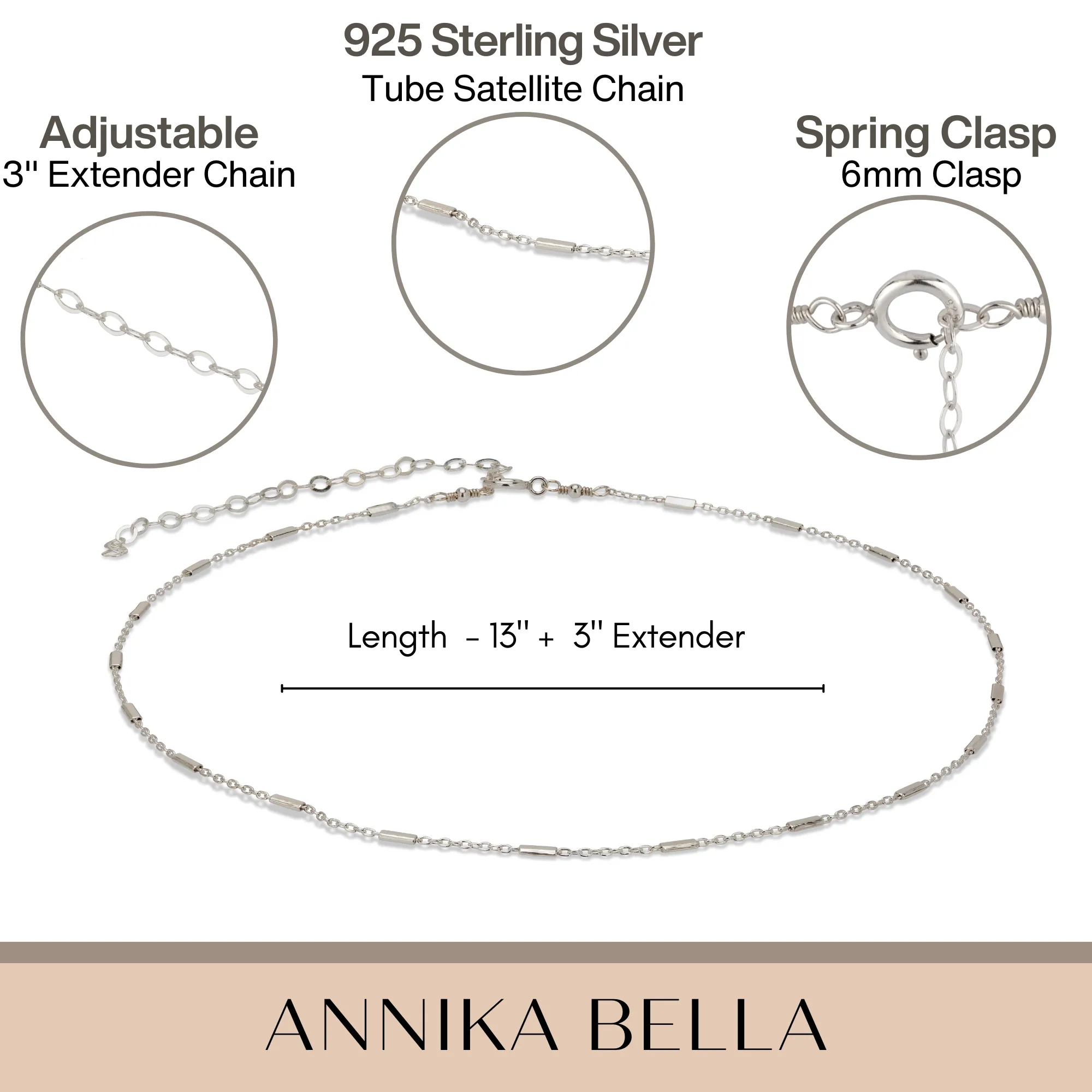 Dainty Sterling Silver Chain Choker with Tiny Tubes