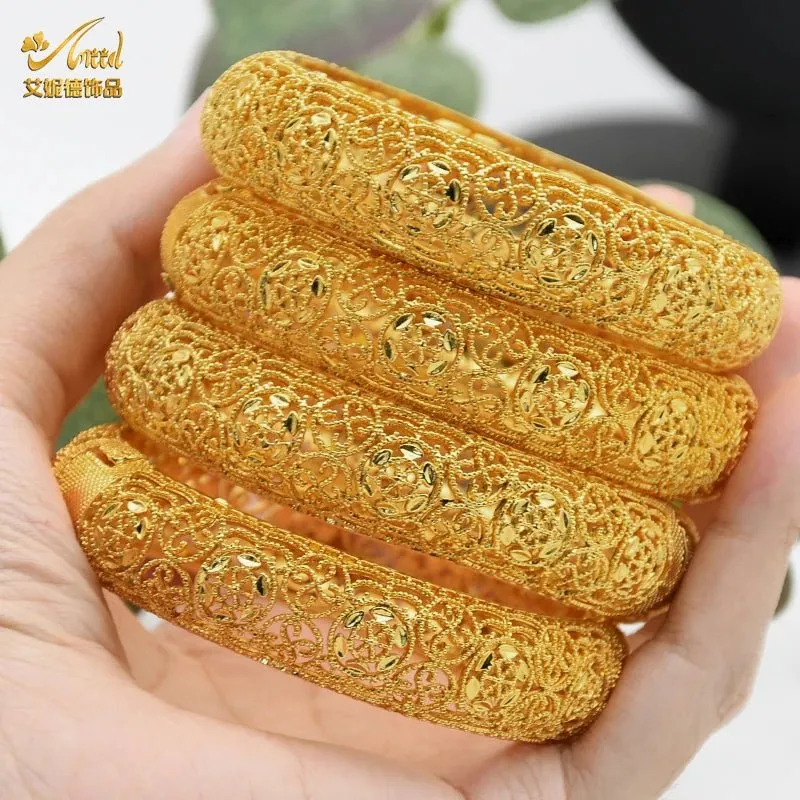Designer African Bracelet: 24K Gold-Colored Bangles for Women, Luxury Wedding Jewelry