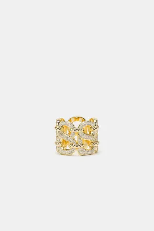 Deux Crystal Ring Brooch - Gold