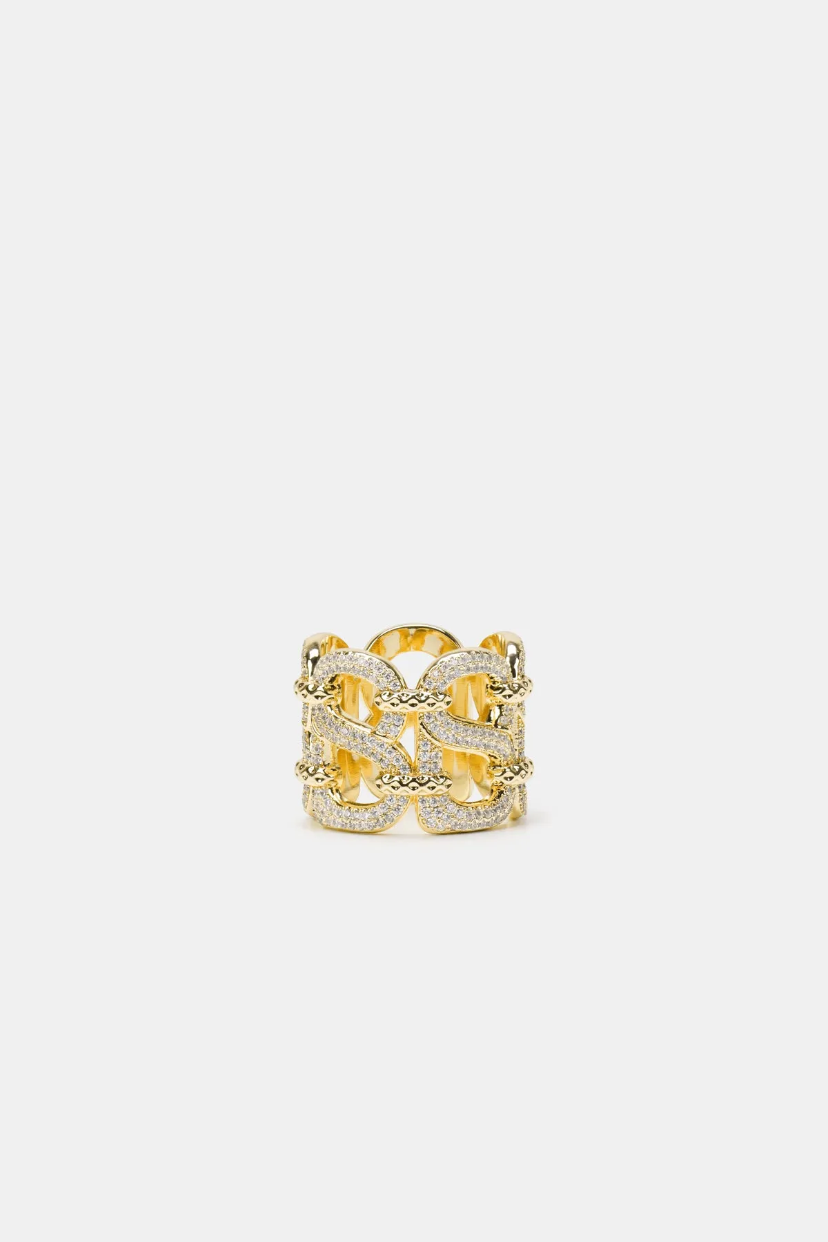 Deux Crystal Ring Brooch - Gold