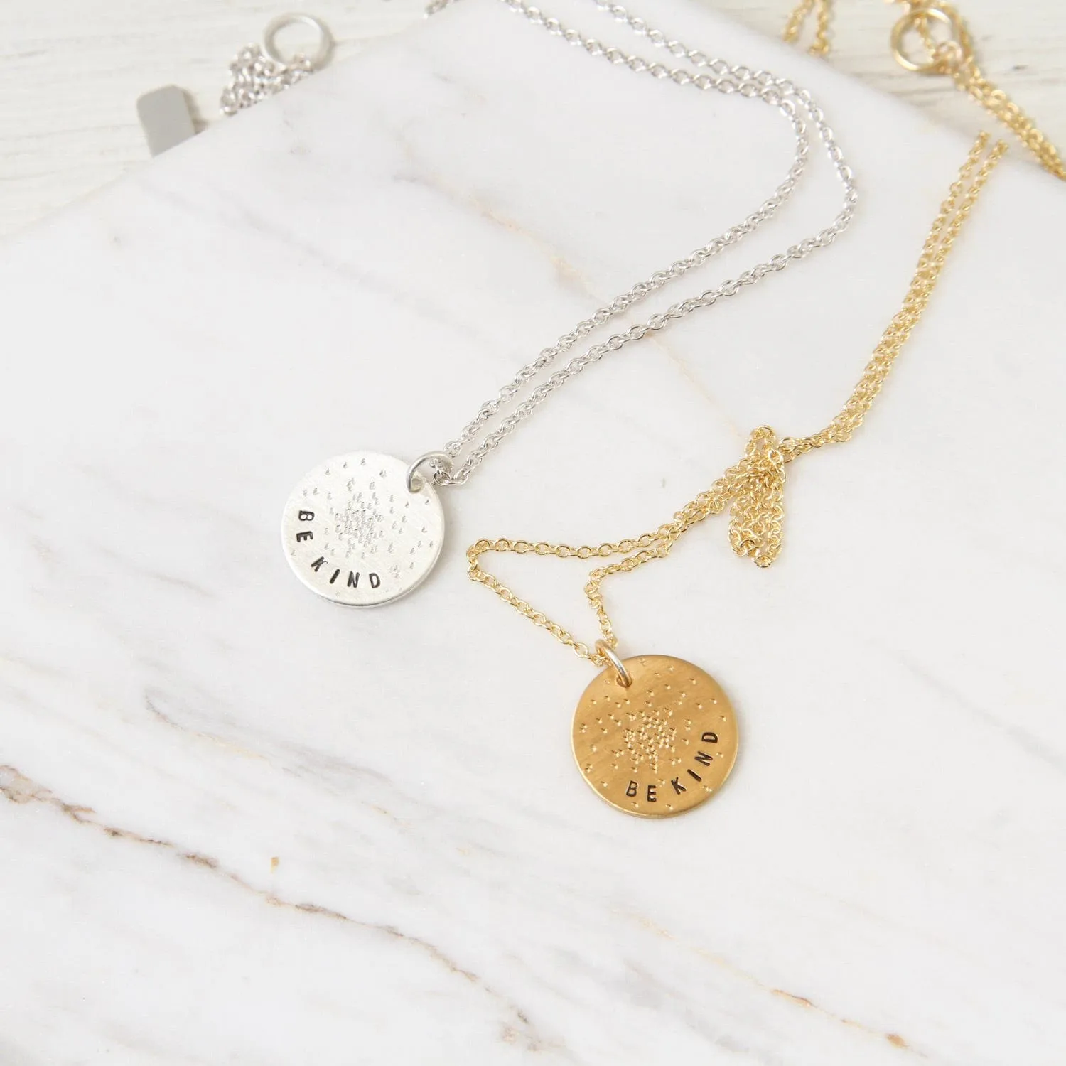 Diamond Dusted Mini Coin Necklace - "Be Kind"