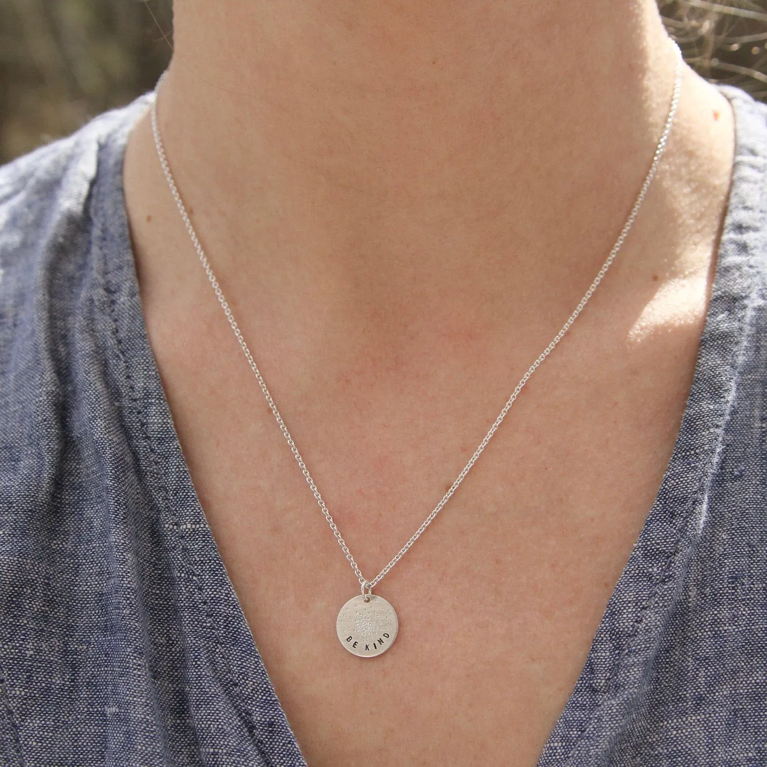 Diamond Dusted Mini Coin Necklace - "Be Kind"
