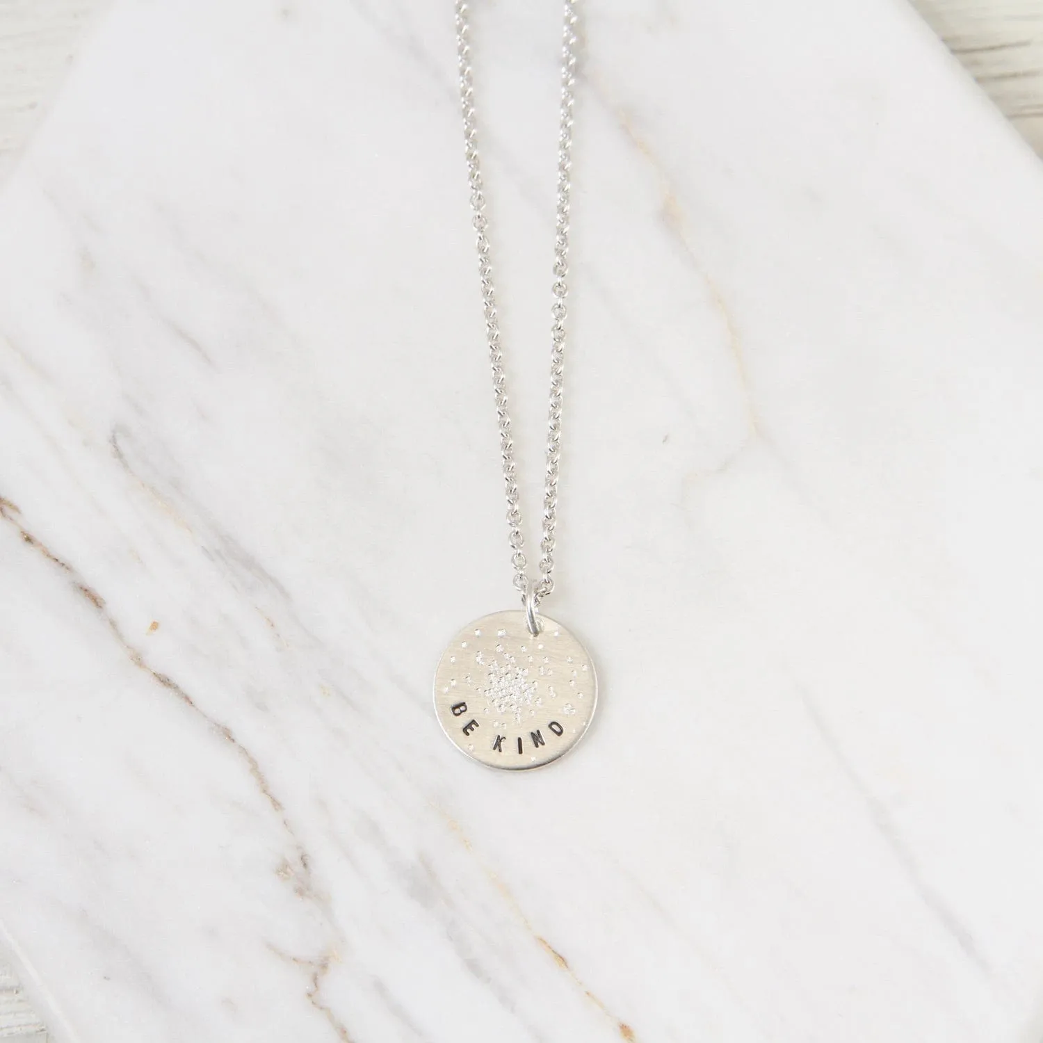 Diamond Dusted Mini Coin Necklace - "Be Kind"