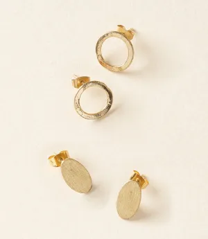 Diya Gold Stud Earrings Set of 2 - Circle, Oval by Matr Boomie