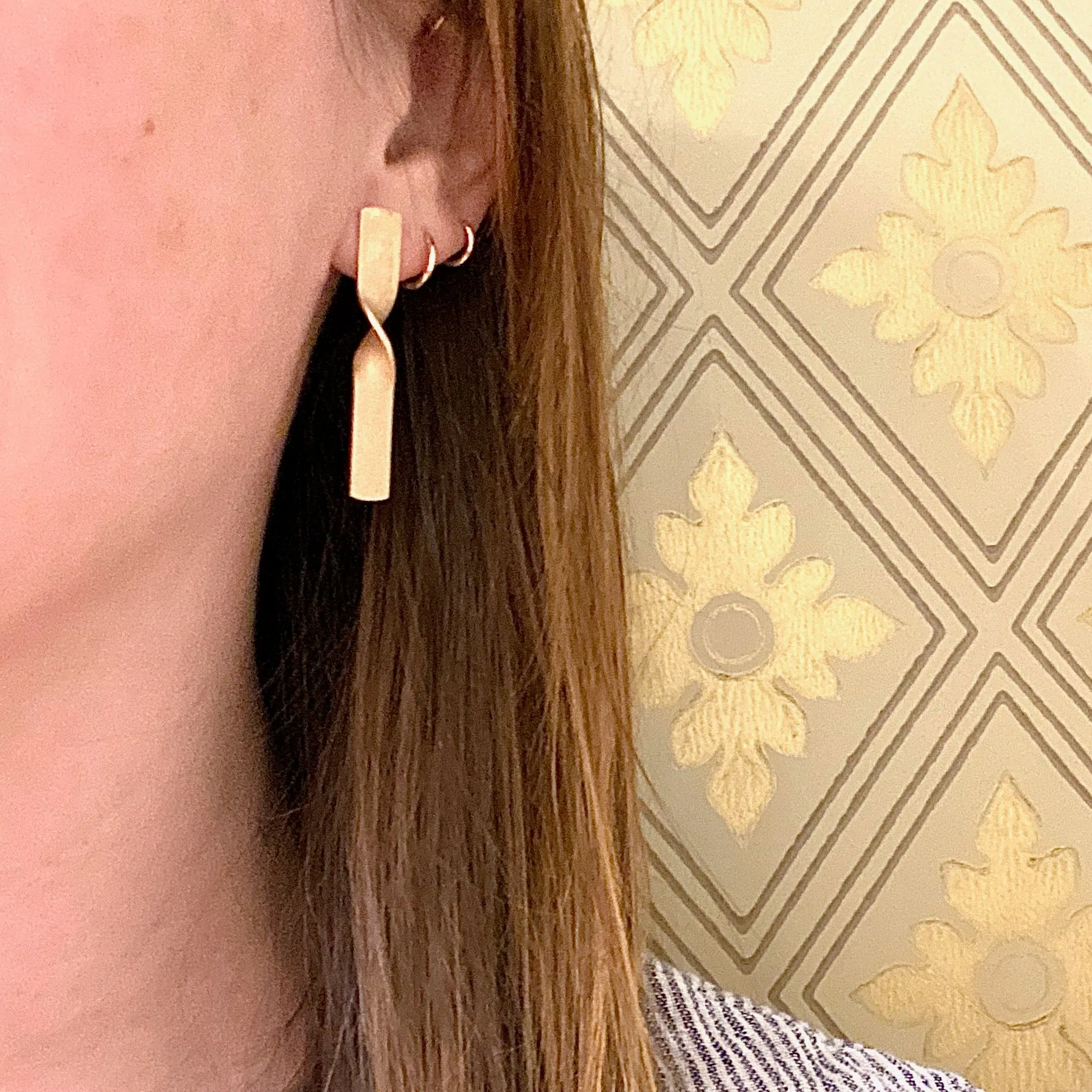 Elegant and Edgy Twisted Gold Bar Earrings