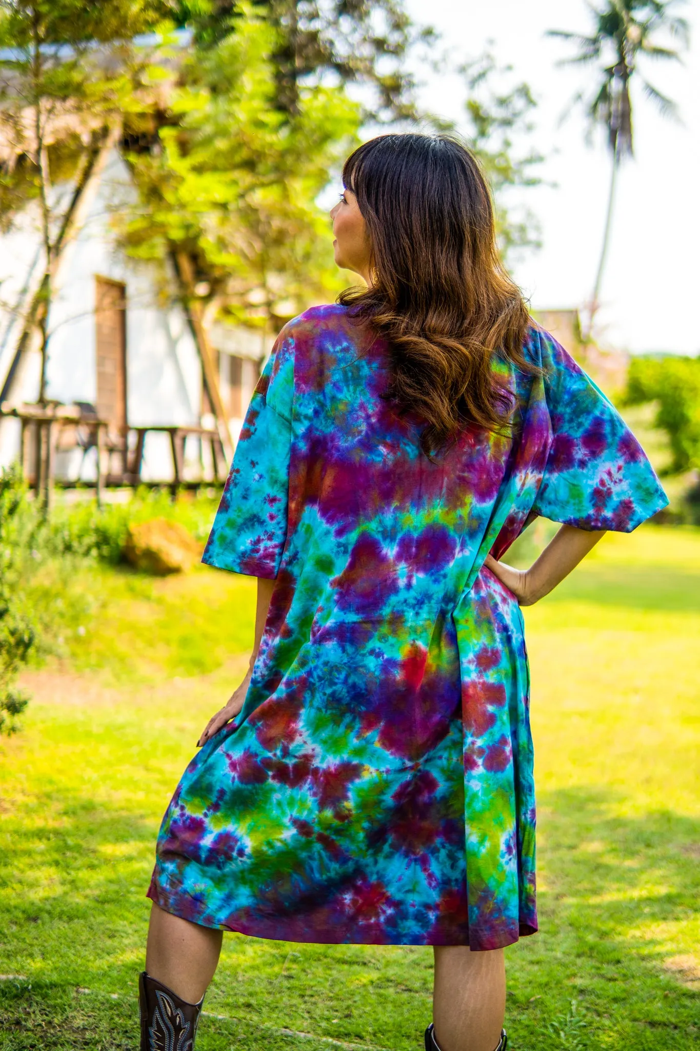 Enchanted Lotus Hand Dyed Boho Cotton Dress with Pockets