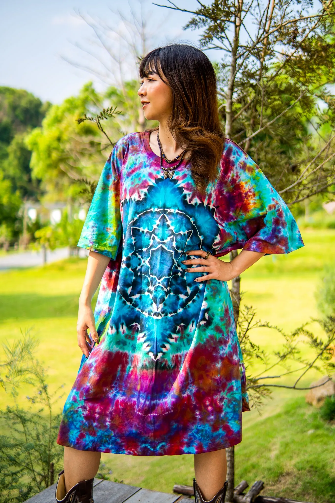 Enchanted Lotus Hand Dyed Boho Cotton Dress with Pockets