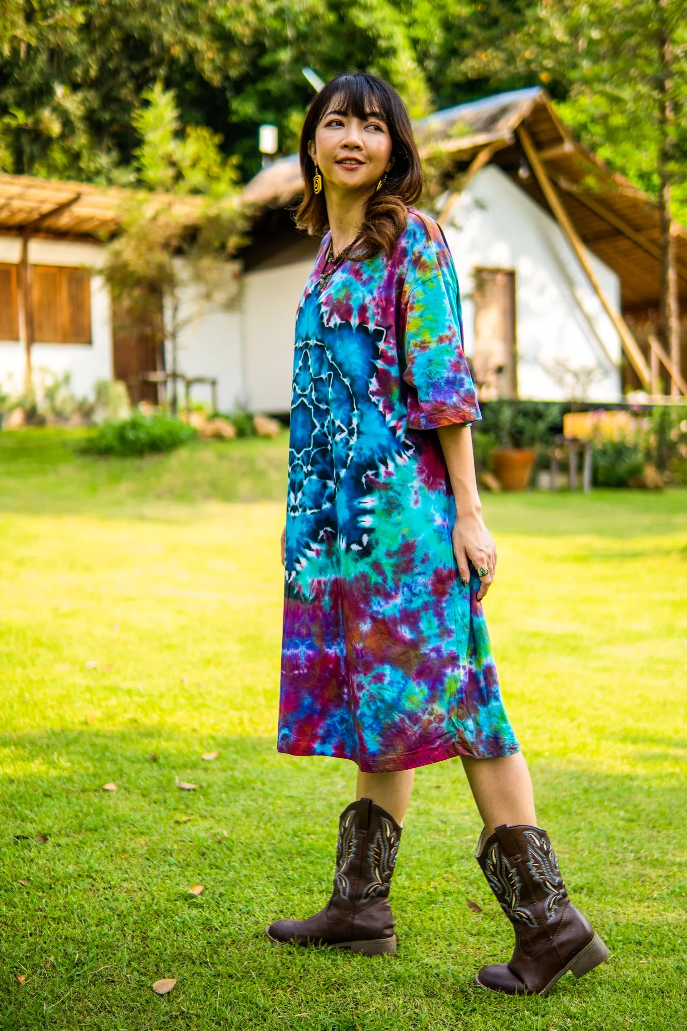 Enchanted Lotus Hand Dyed Boho Cotton Dress with Pockets