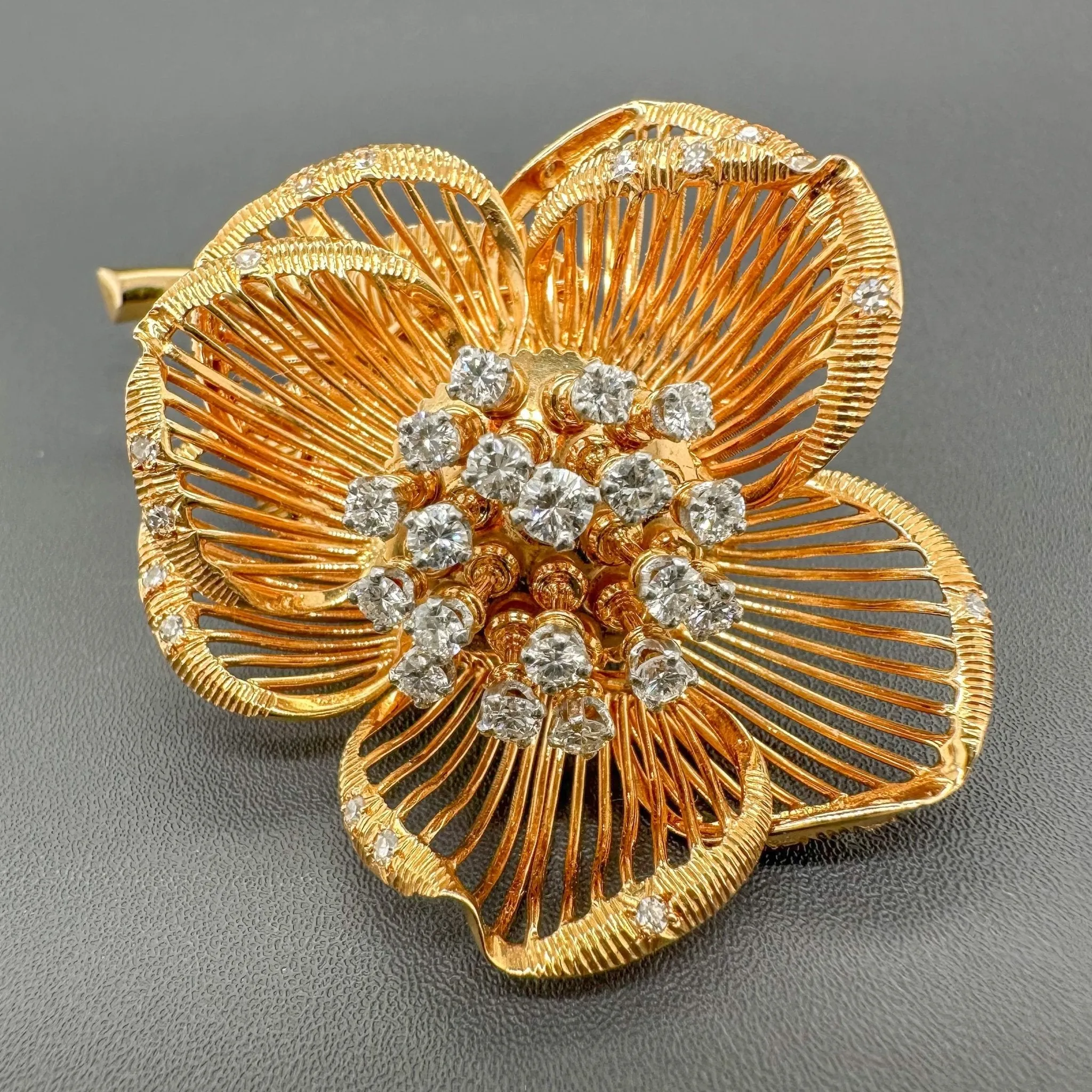 Estate Mellerio Edwardian 18K Y Gold 1.58cttw Diamond Rose Brooch