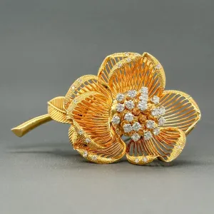 Estate Mellerio Edwardian 18K Y Gold 1.58cttw Diamond Rose Brooch