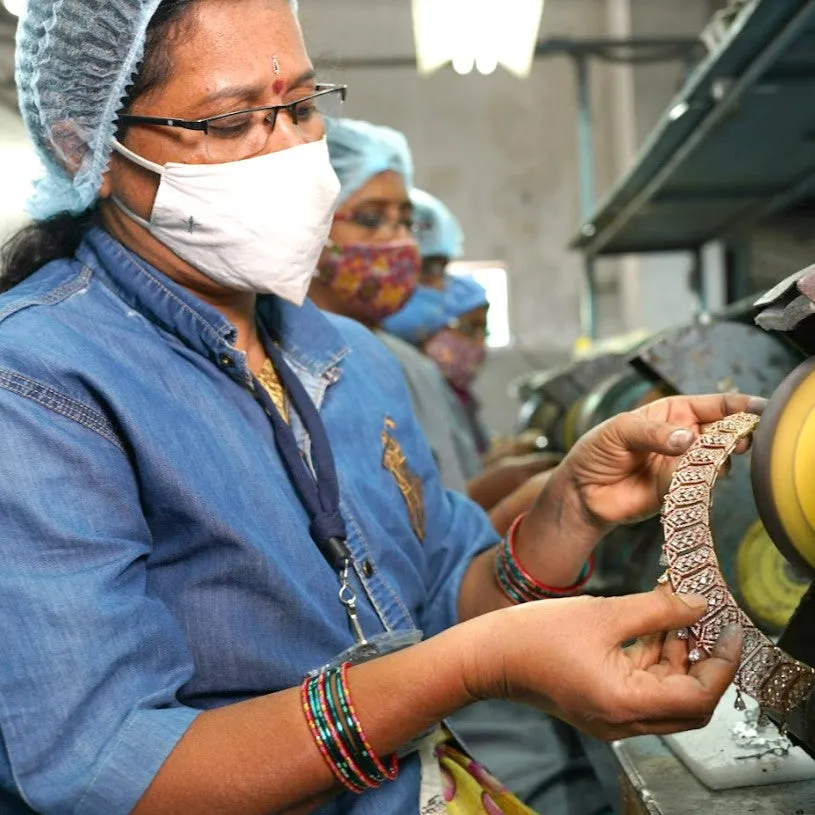 Estele Gold Tone Stunning Elliptical Design Interconnected Adjustable Beaten Gold Bracelet for Women