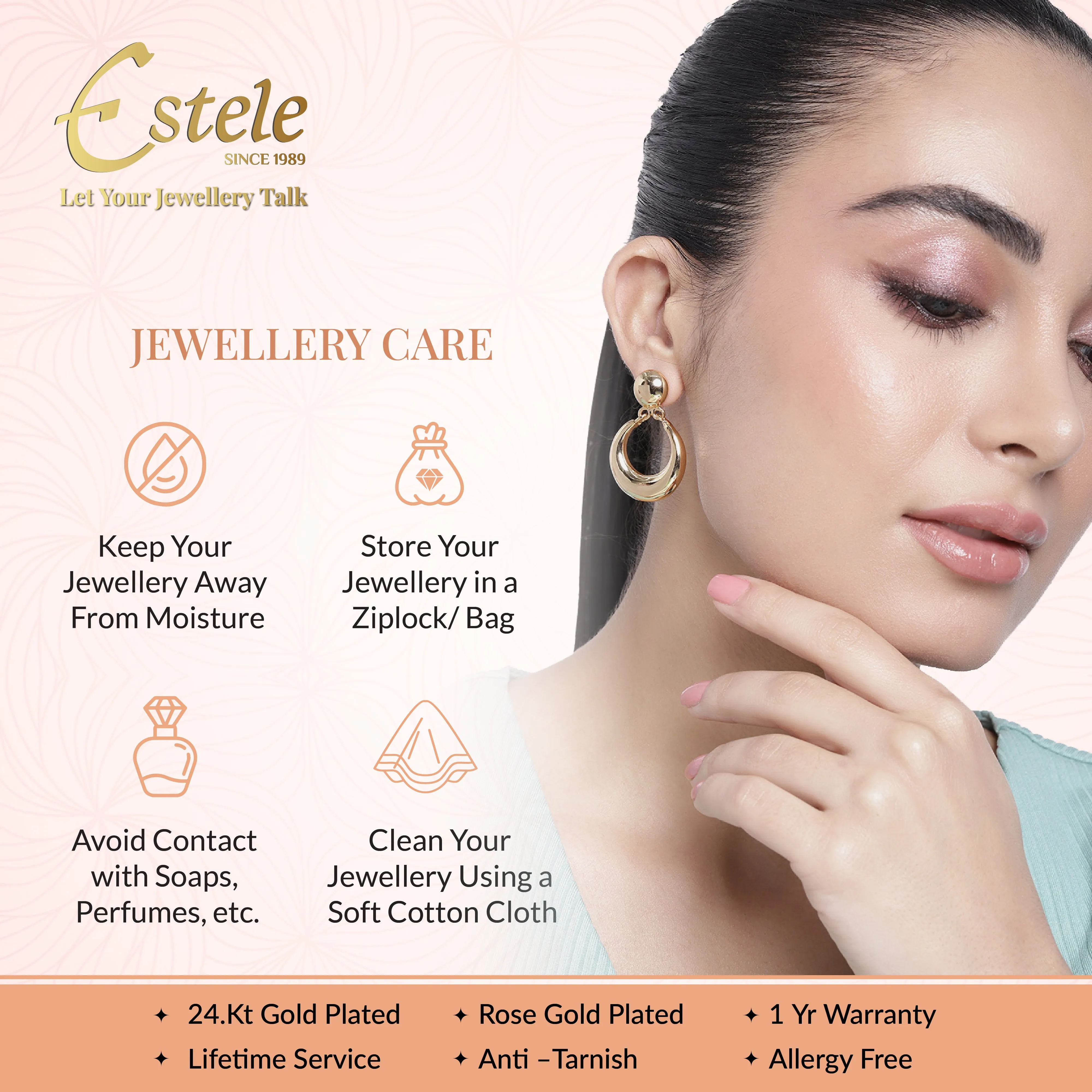 Estele Gold Tone Stunning Elliptical Design Interconnected Adjustable Beaten Gold Bracelet for Women