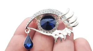 Eye tear drop brooch gold or silver plated blue black stunning diamonte pin u5