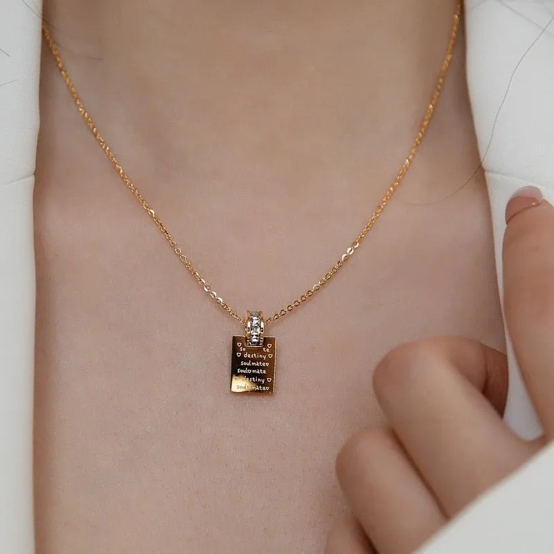 Fashion Stainless Steel Letter Square Necklace Simple Zircon Necklace Women