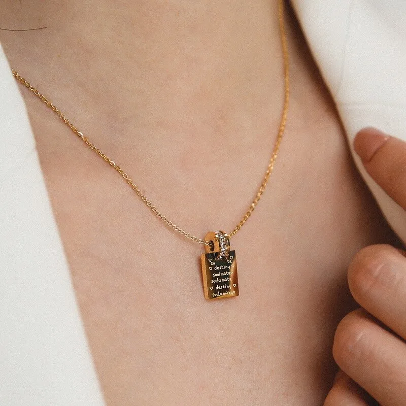 Fashion Stainless Steel Letter Square Necklace Simple Zircon Necklace Women
