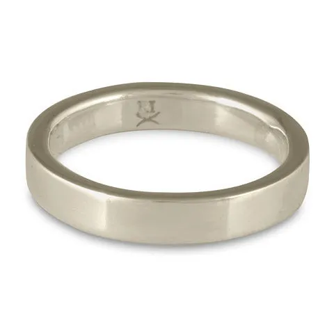 Flat Comfort Fit Wedding Ring, 14K White Gold 4mm Wide by 2mm Thick
